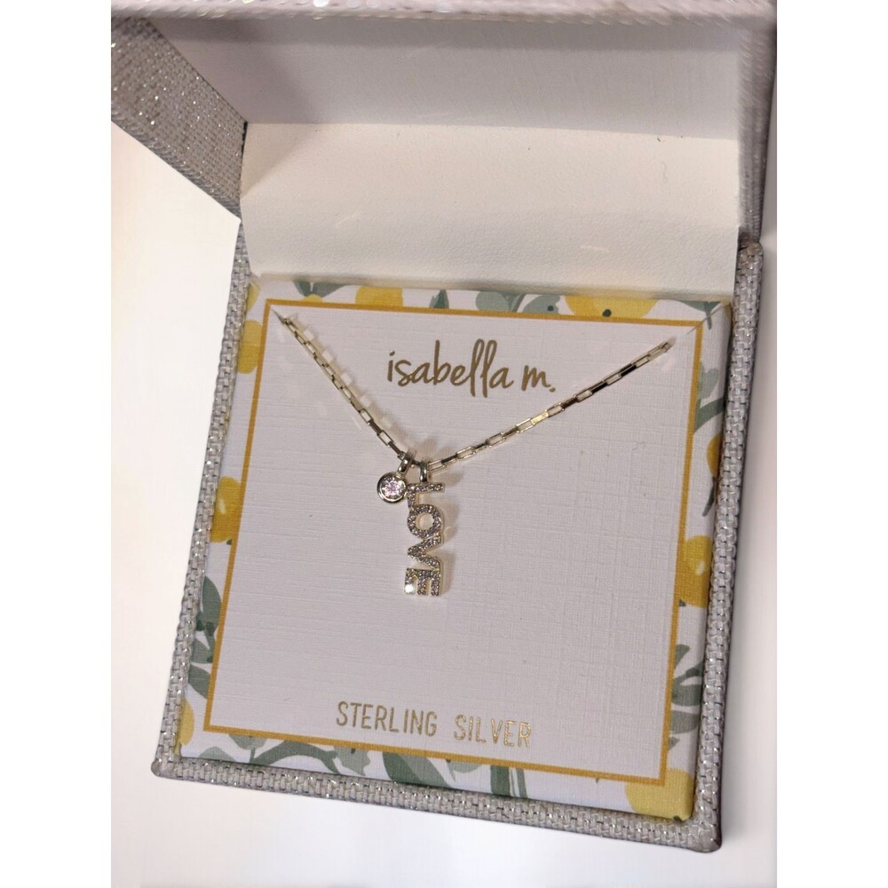 Isabella M. Sterling Silver LOVE Necklace Gold Tone Rhinestone Pendant